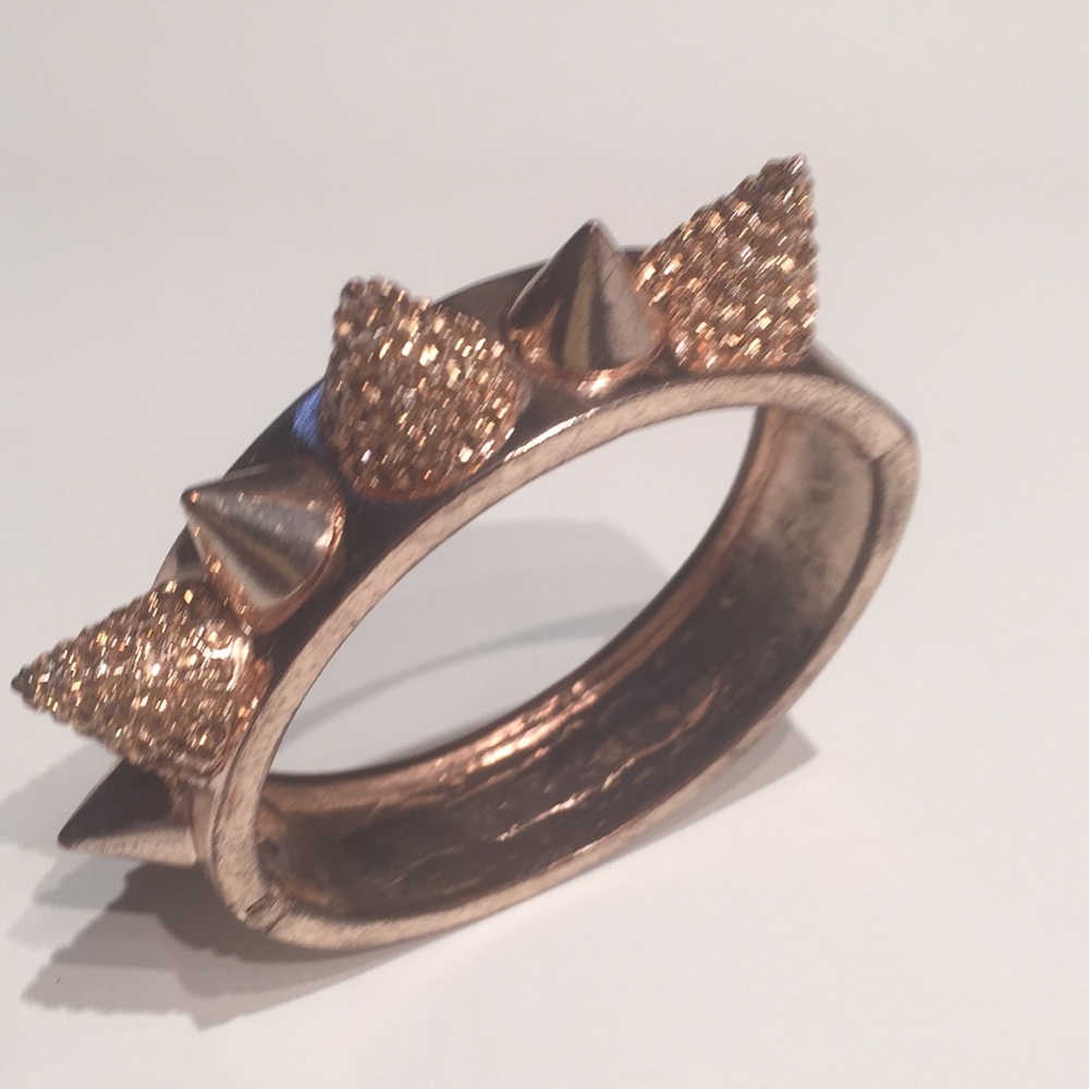 Rose Goldtone & Crystals Studded Cuff Bracelet - Picture 2 of 8